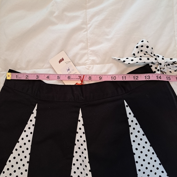 Dead Threads Rockabilly Skirt Goth Long A Line Polka Dot Black White Bow - Picture 5 of 12